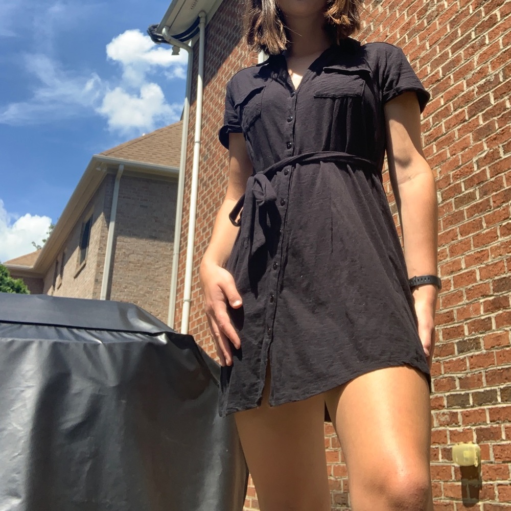 black collared dress with tie